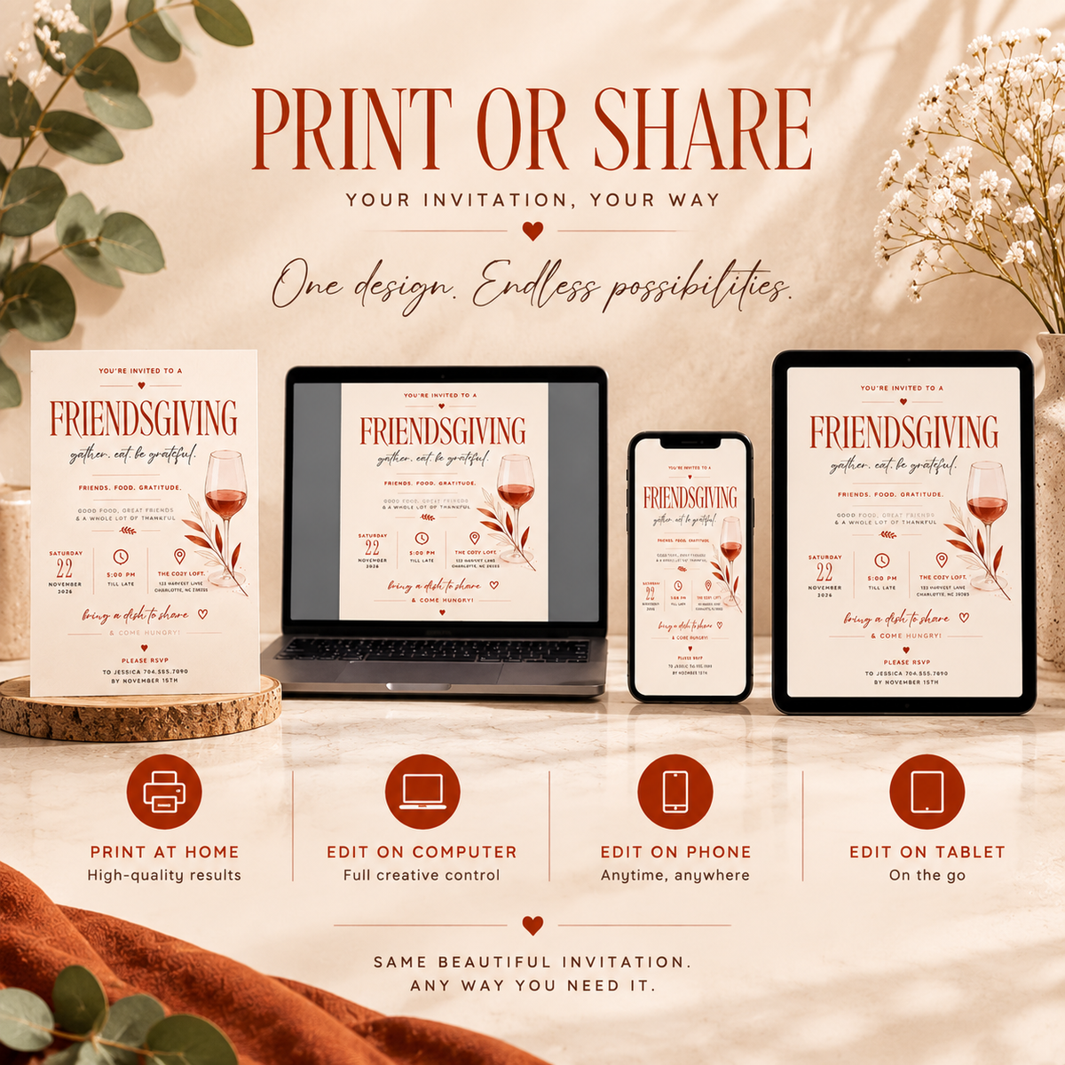 Thanksgiving Dinner Invitation - Cream & Rust