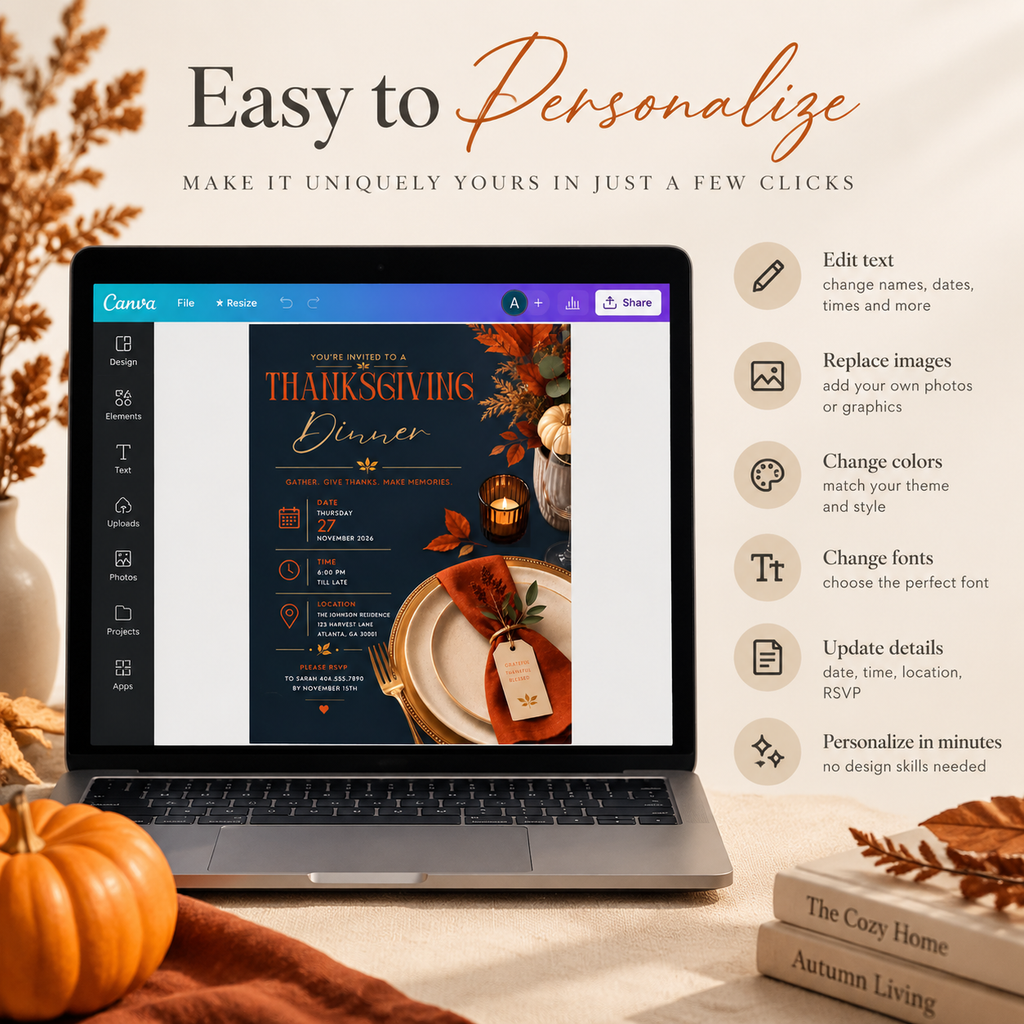 Thanksgiving Dinner Invitation - Navy & Rust