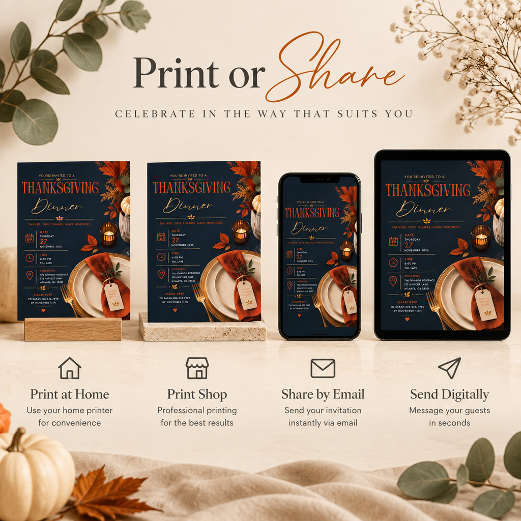 Thanksgiving Dinner Invitation - Navy & Rust