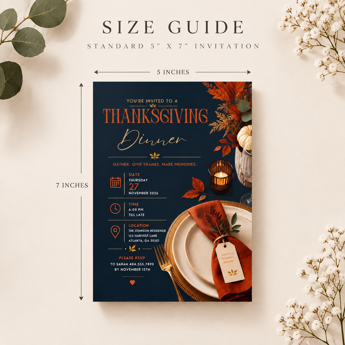 Thanksgiving Dinner Invitation - Navy & Rust