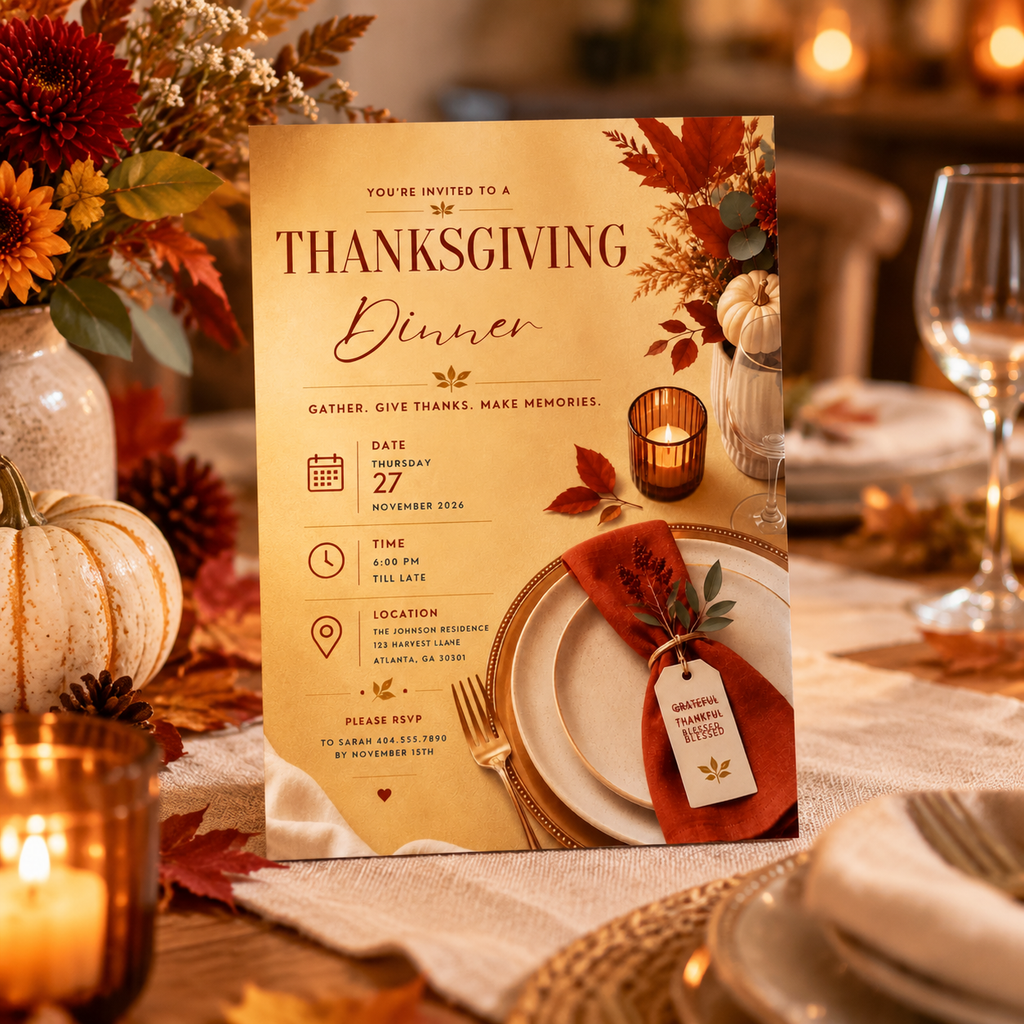 Thanksgiving Dinner Invitation - Rust & Gold