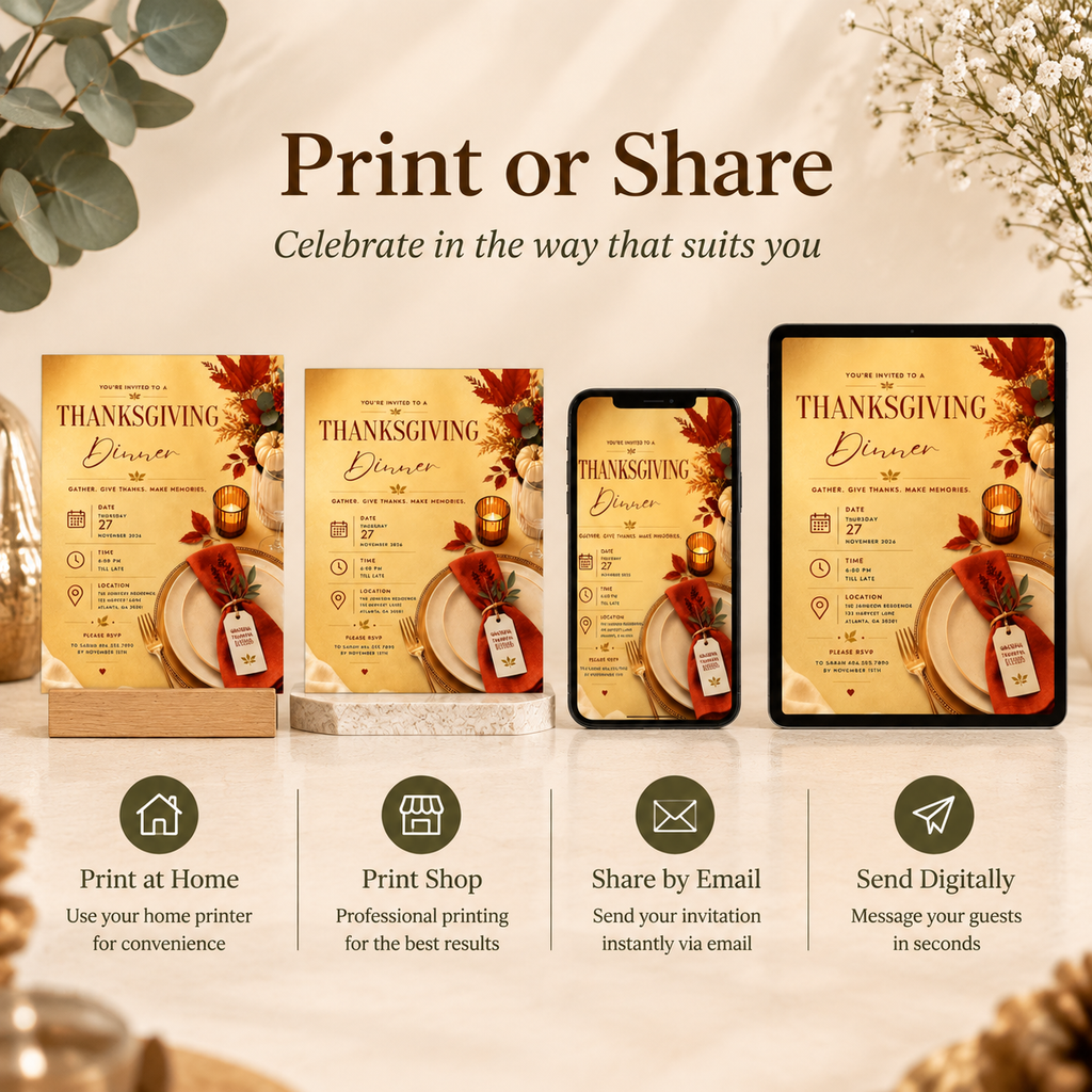 Thanksgiving Dinner Invitation - Rust & Gold