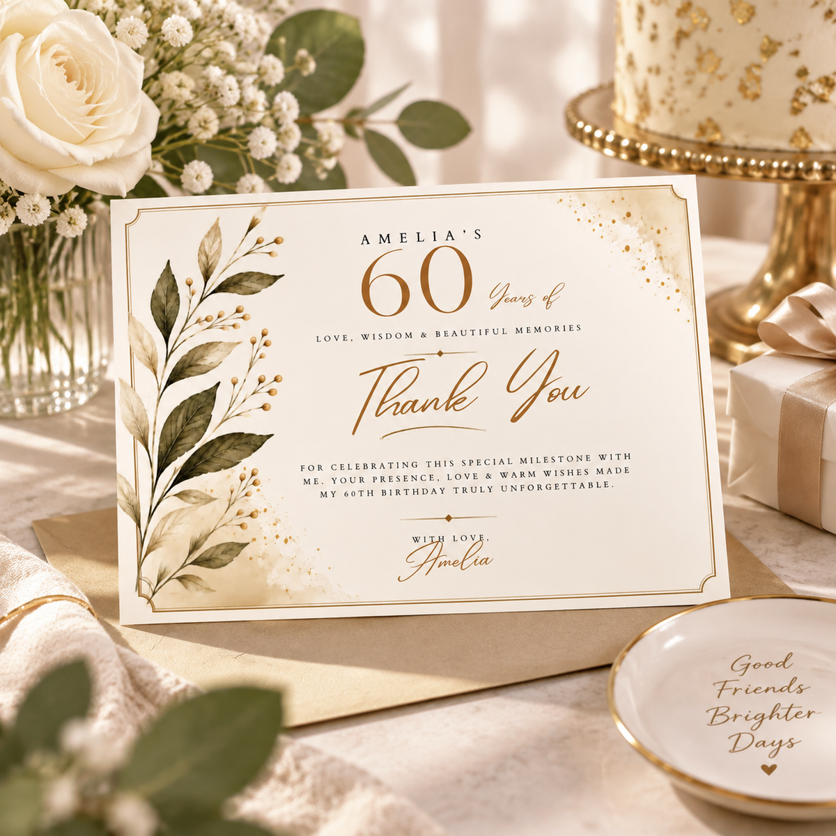 Thank You Card - Cream & Gold