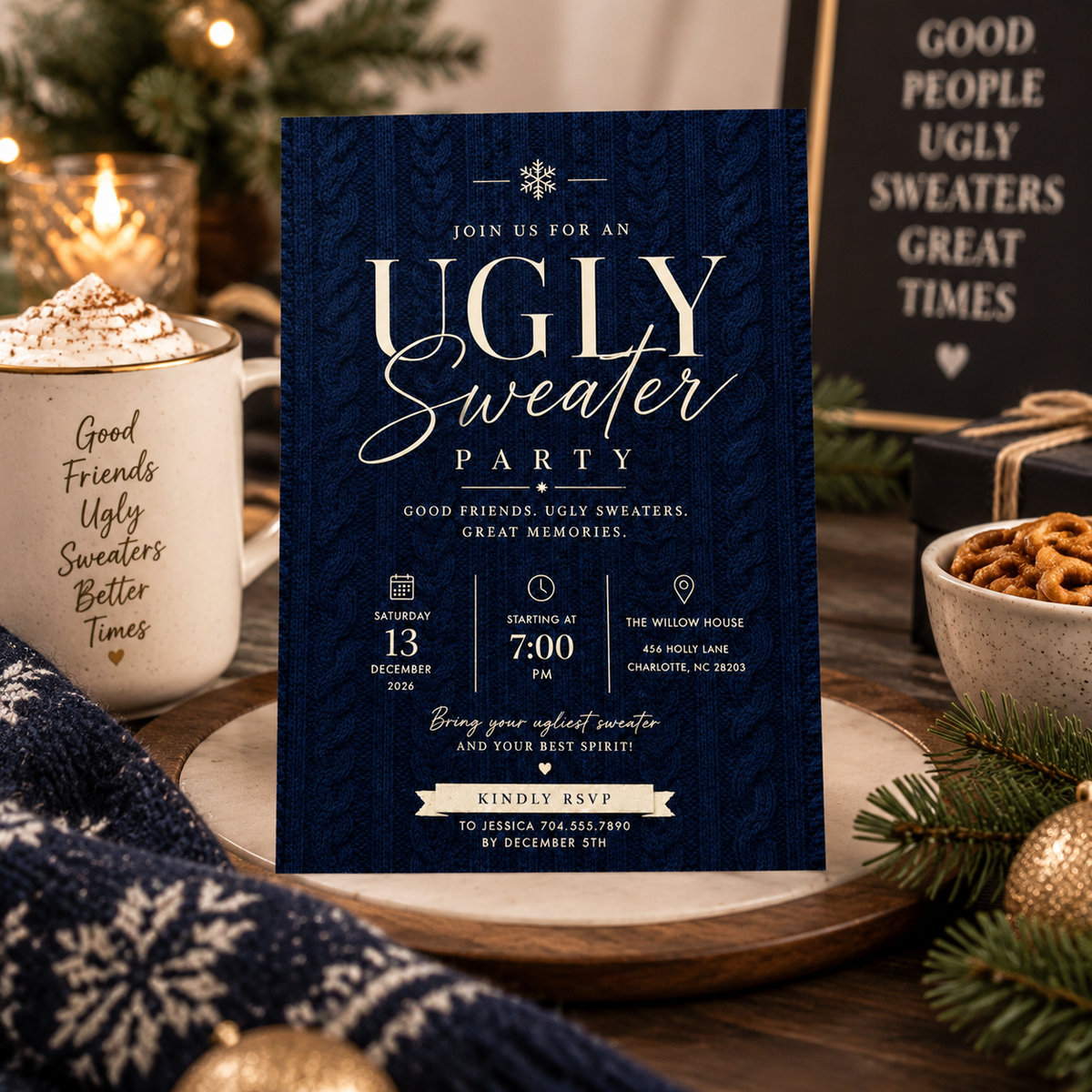 Ugly Sweater Party Invitation  - Navy & cream