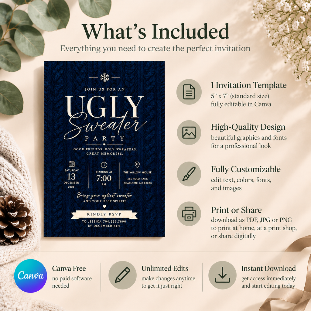 Ugly Sweater Party Invitation  - Navy & cream