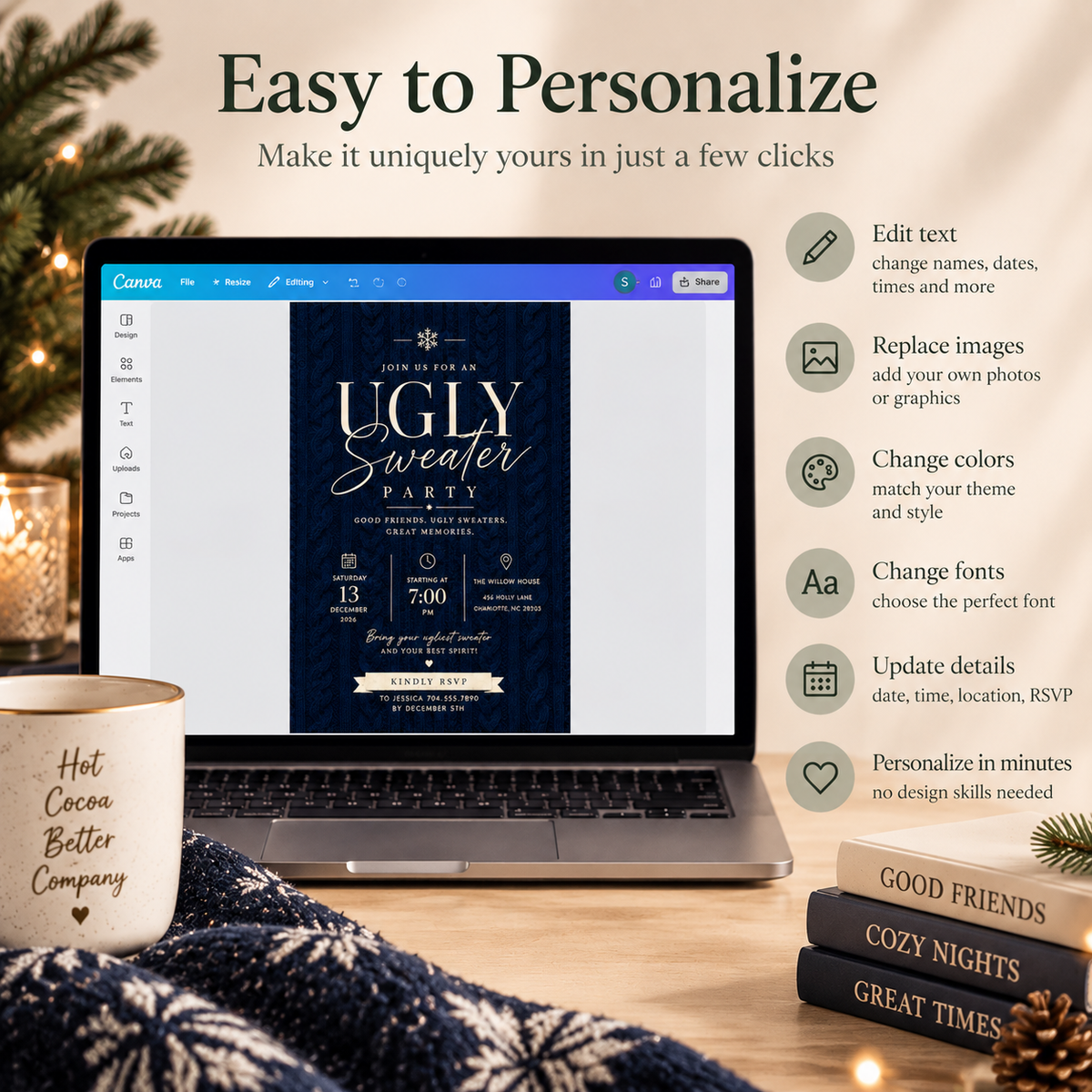 Ugly Sweater Party Invitation  - Navy & cream