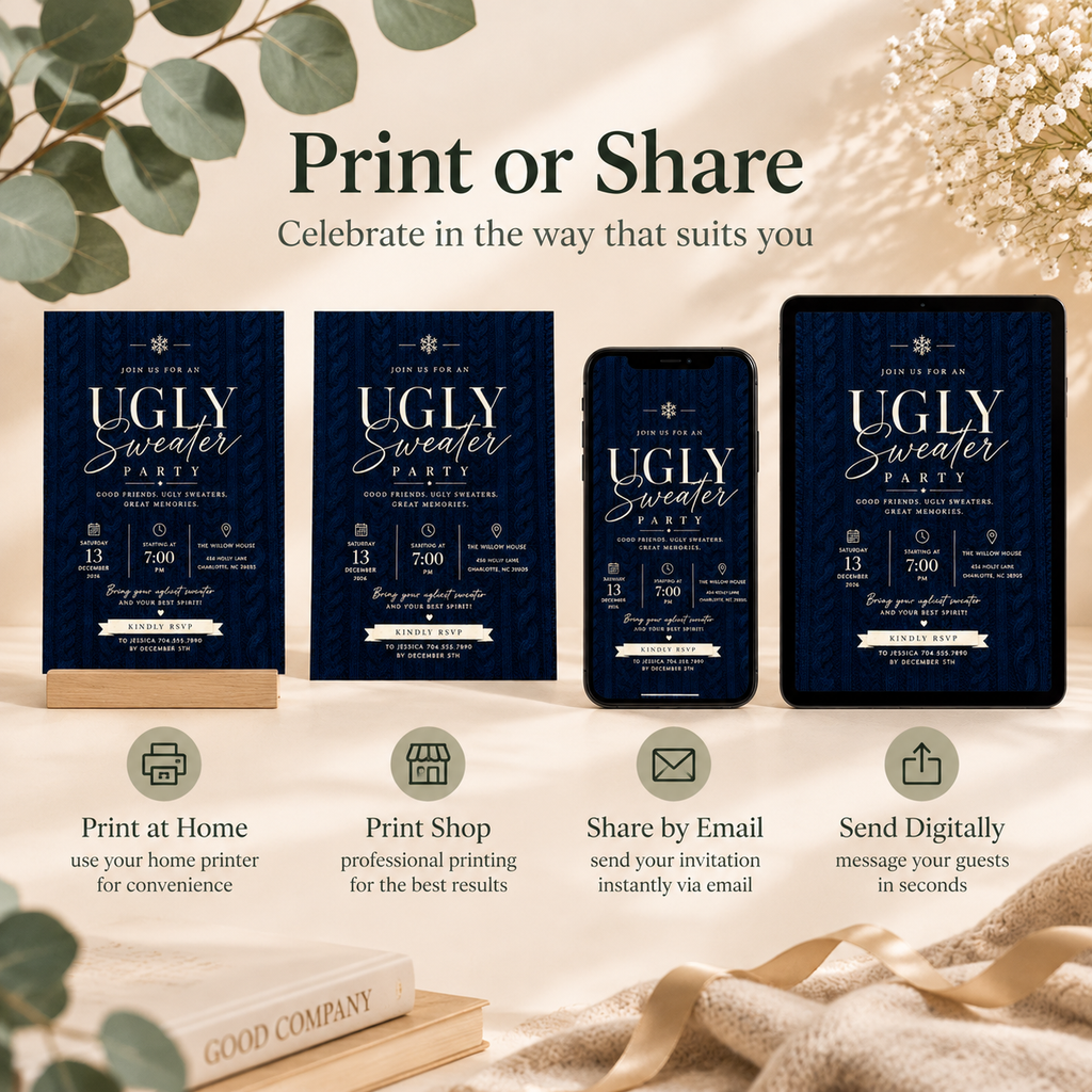 Ugly Sweater Party Invitation  - Navy & cream