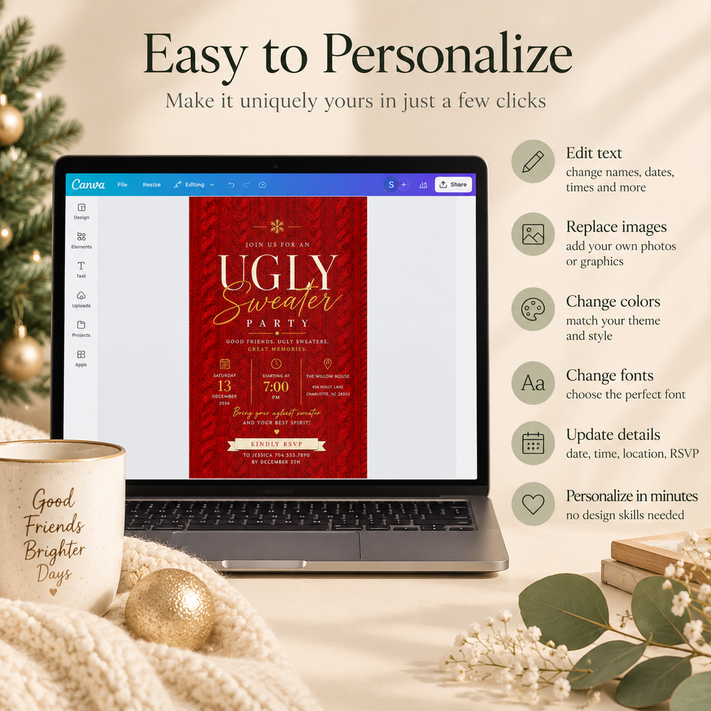 Ugly Sweater Party Invitation  - Red & gold