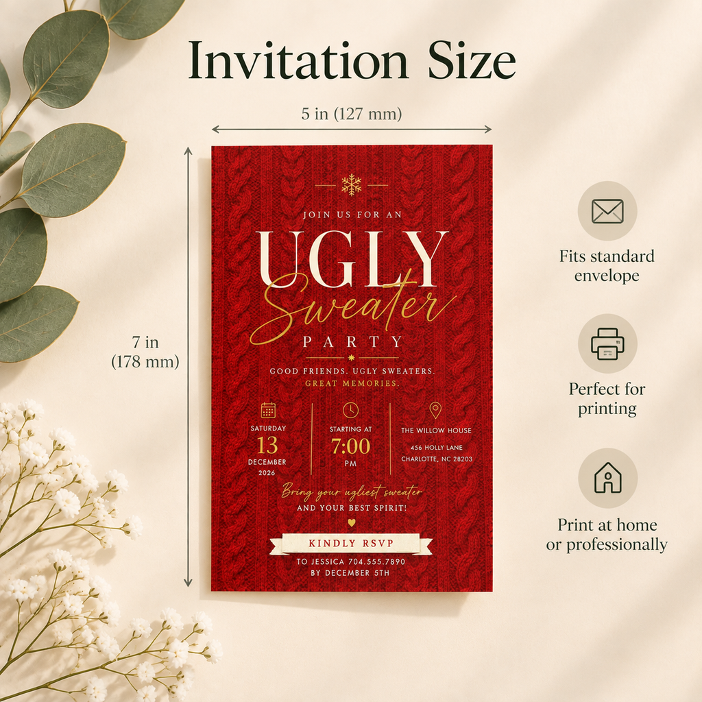 Ugly Sweater Party Invitation  - Red & gold