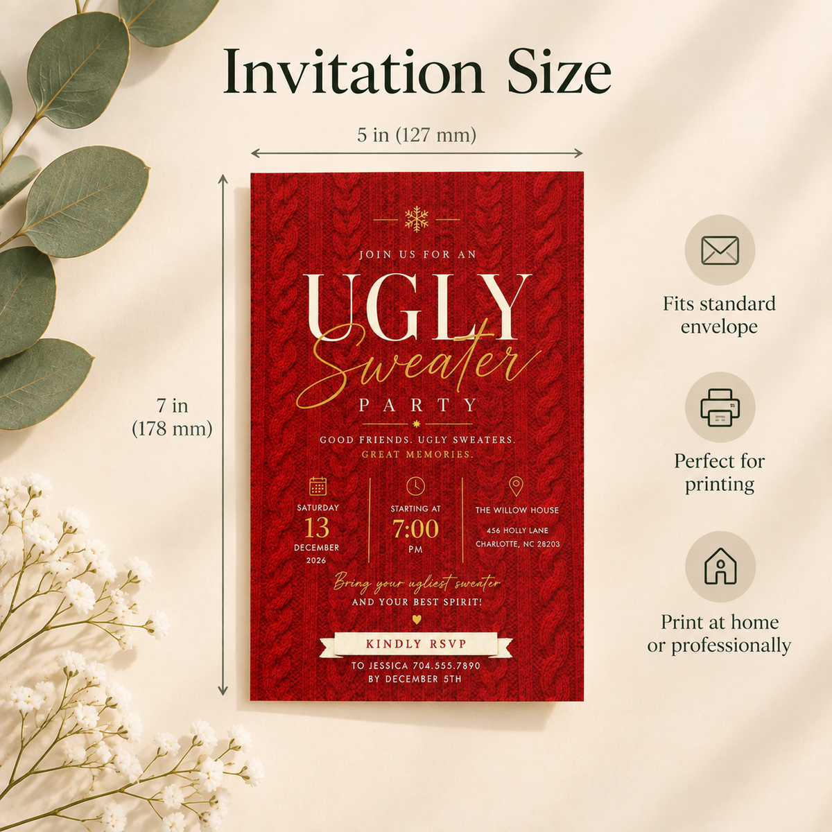 Ugly Sweater Party Invitation  - Red & gold