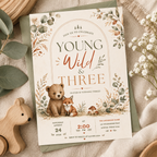 Young Wild Three Birthday Invitation