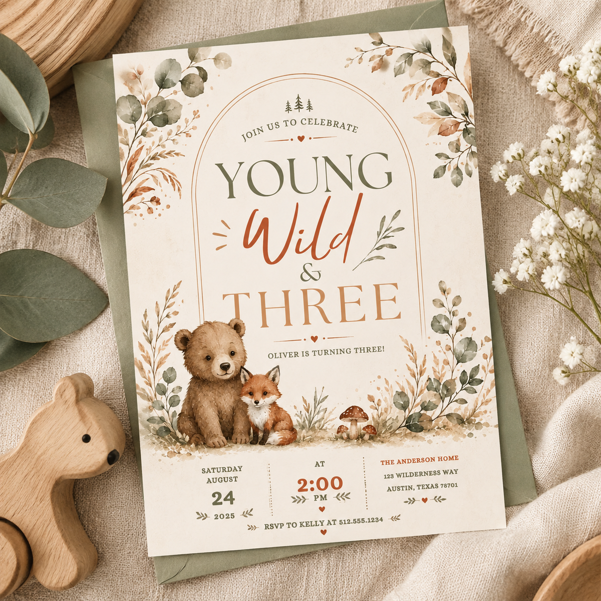 Young Wild Three Birthday Invitation