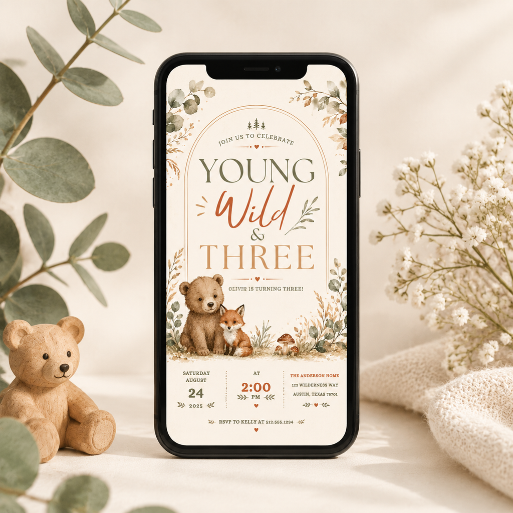 Young Wild Three Birthday Invitation