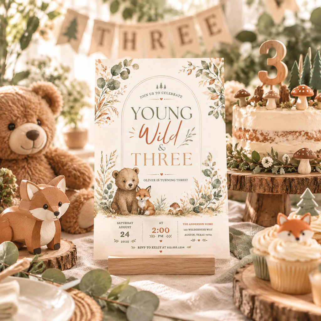 Young Wild Three Birthday Invitation