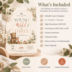 Young Wild Three Birthday Invitation