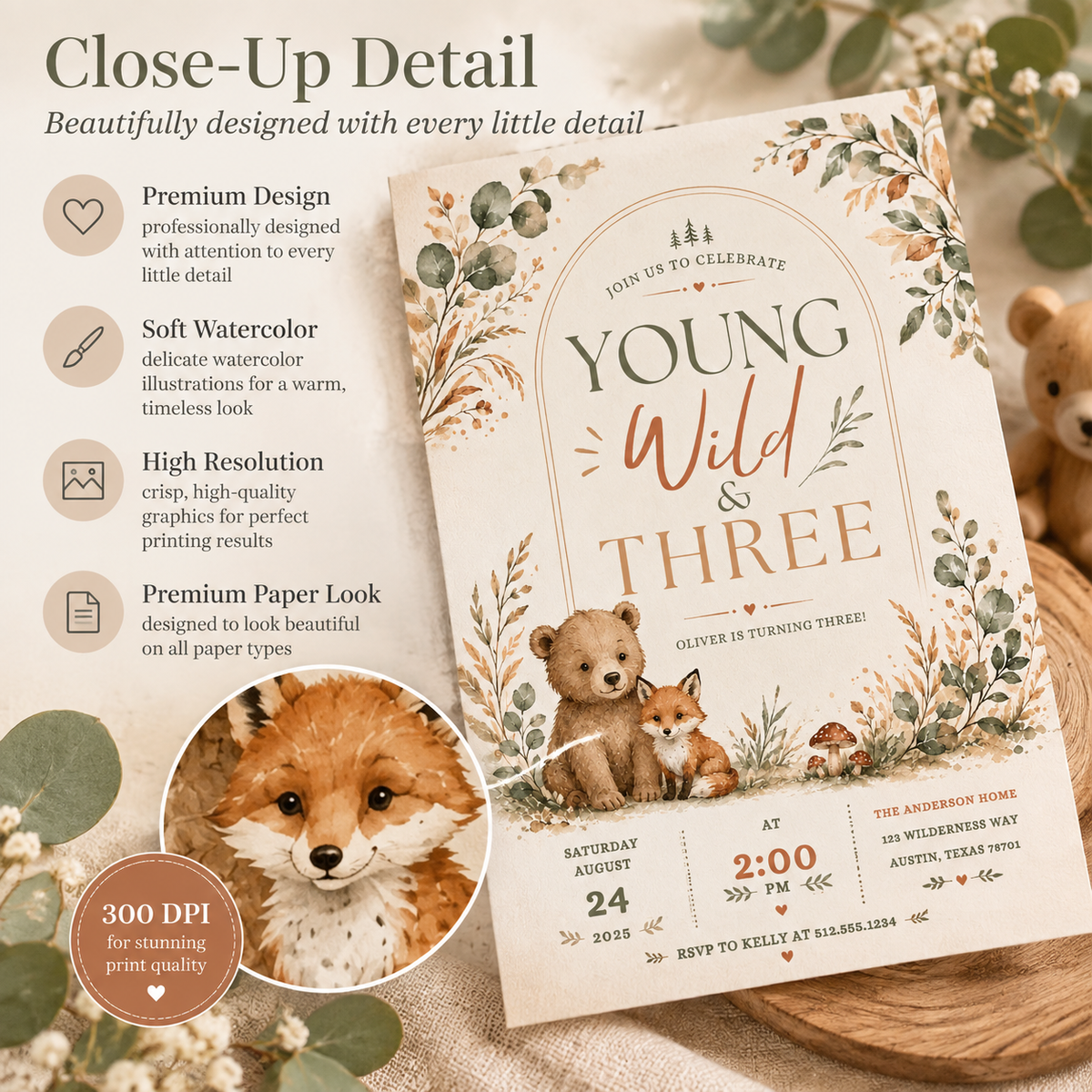Young Wild Three Birthday Invitation