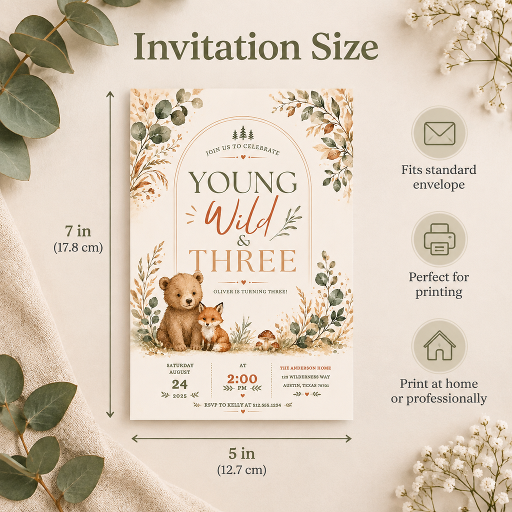 Young Wild Three Birthday Invitation