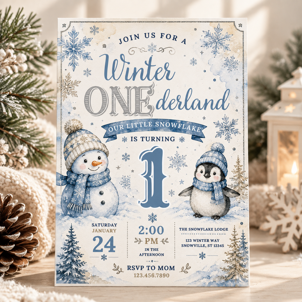 Winter ONEderland First Birthday Invitation