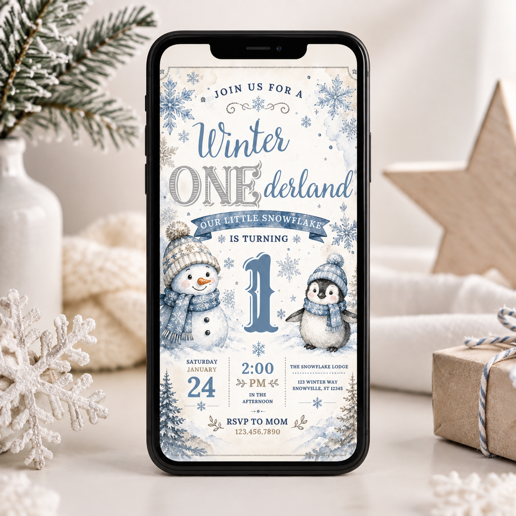 Winter ONEderland First Birthday Invitation