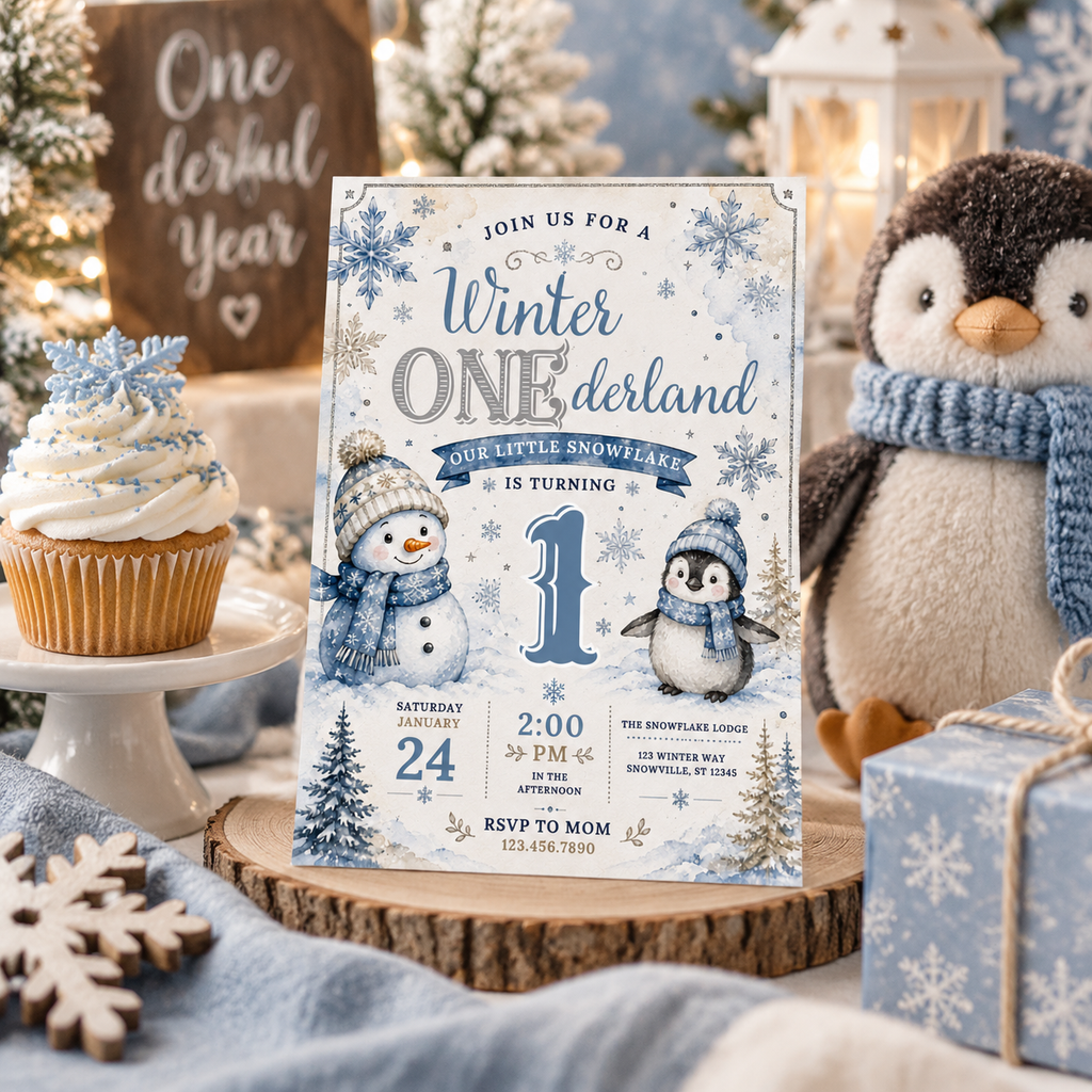 Winter ONEderland First Birthday Invitation