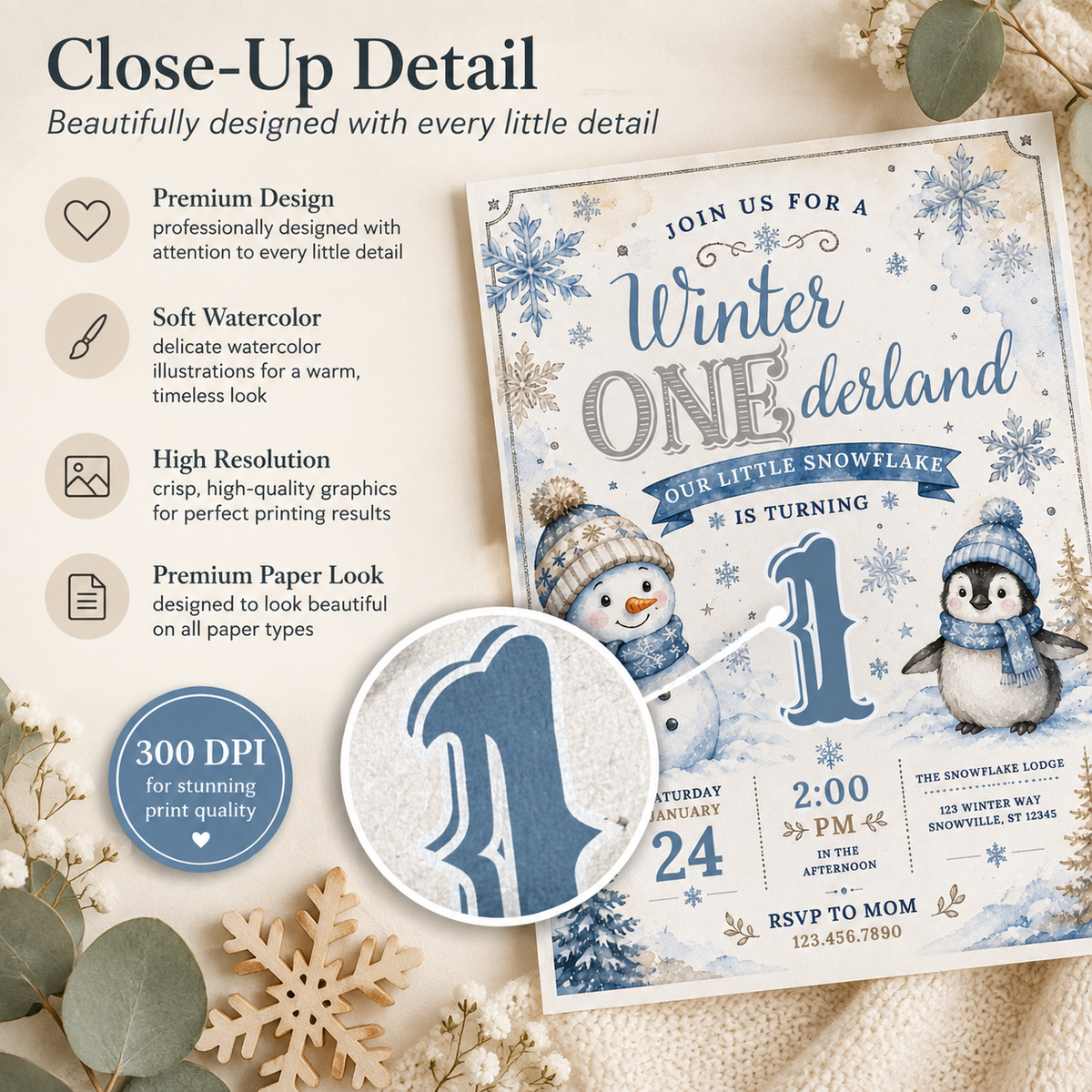 Winter ONEderland First Birthday Invitation