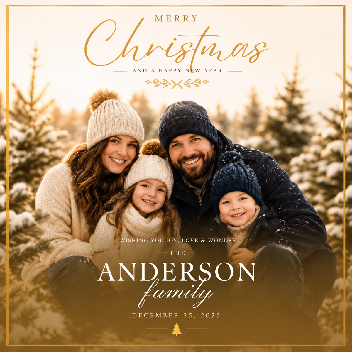 Hero: Christmas Photo Card – Cream and Gold, elegant editable Canva holiday card