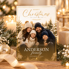 Styled: Christmas Photo Card Cream and Gold displayed in a warm festive holiday setting