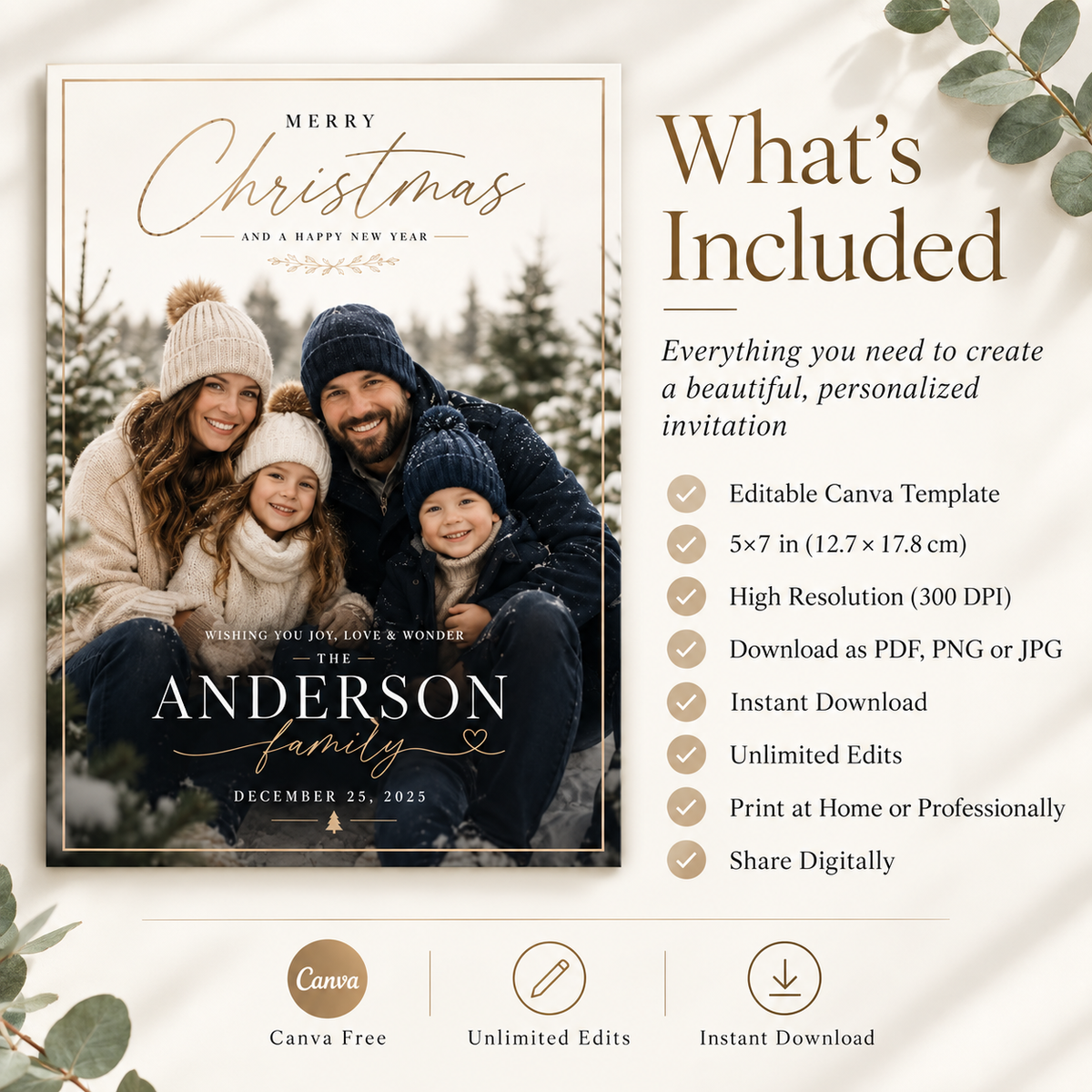 What’s Included: What’s included with the Christmas Photo Card Dark Navy and Gold
