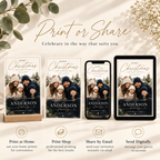 Print or Share: Christmas Photo Card Dark Navy and Gold, print at home or share digitally