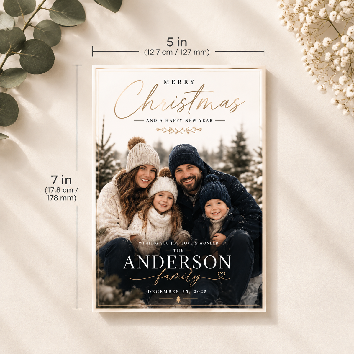 Size: Christmas Photo Card Dark Navy and Gold, size guide