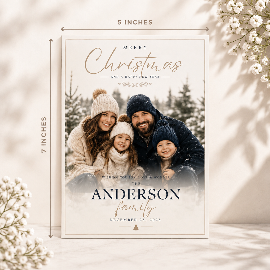 1. Size: Christmas Photo Card Navy and Gold, size guide