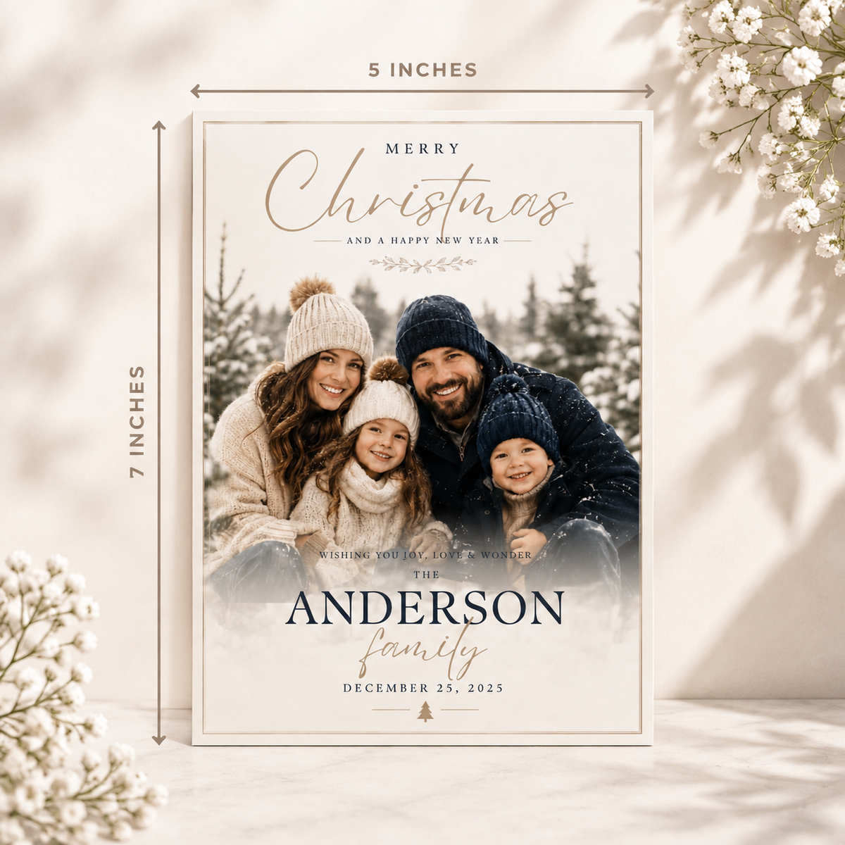 1. Size: Christmas Photo Card Navy and Gold, size guide
