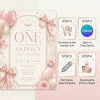Pink Bow First Birthday Invitation Girl – printable template preview 4