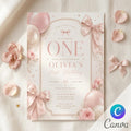 Pink Bow First Birthday Invitation Girl – printable template preview 1