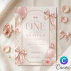Pink Bow First Birthday Invitation Girl – printable template preview 1