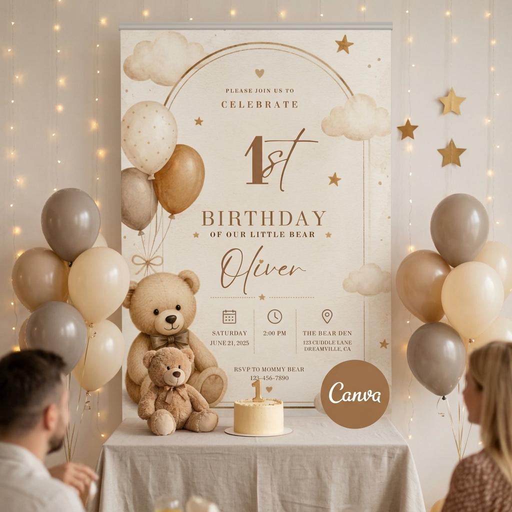 Beary First Birthday Invitation Teddy Bear 1st Birthday preview 6
