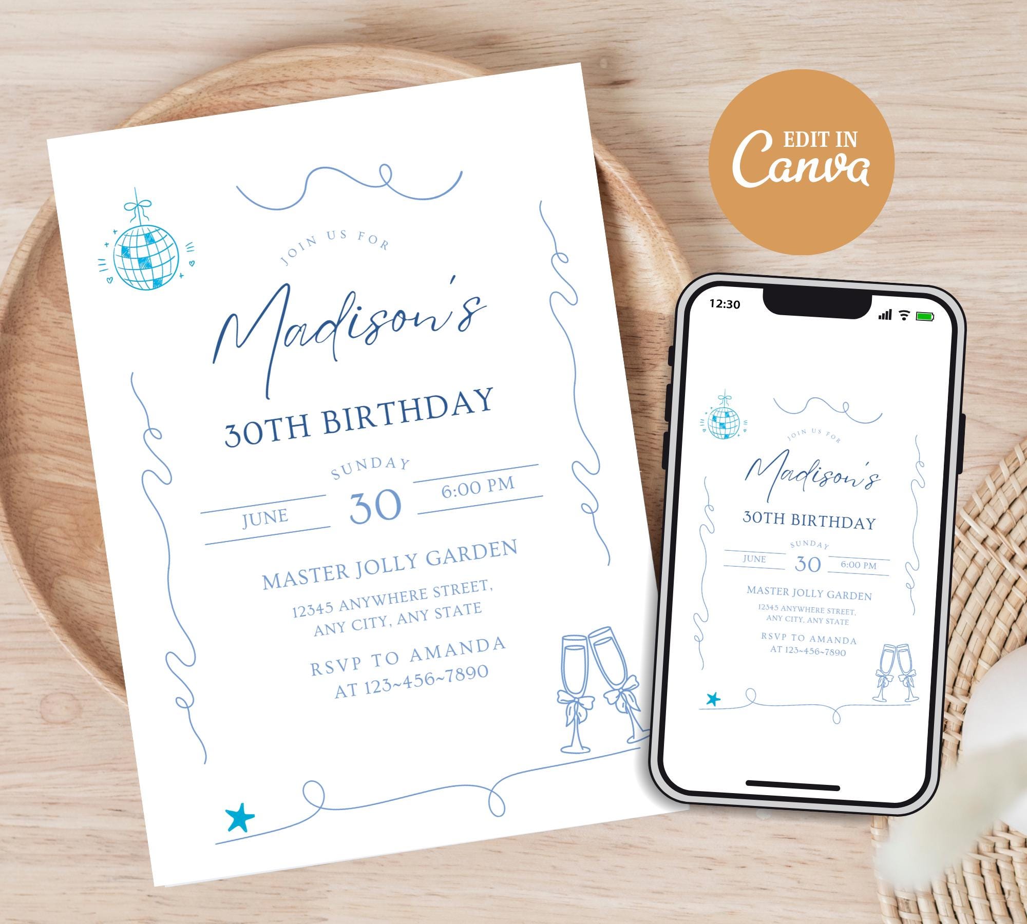 Whimsical Birthday Invitation Template – printable template preview 1