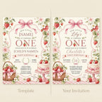 Strawberry First Birthday Invitation Girl preview 5