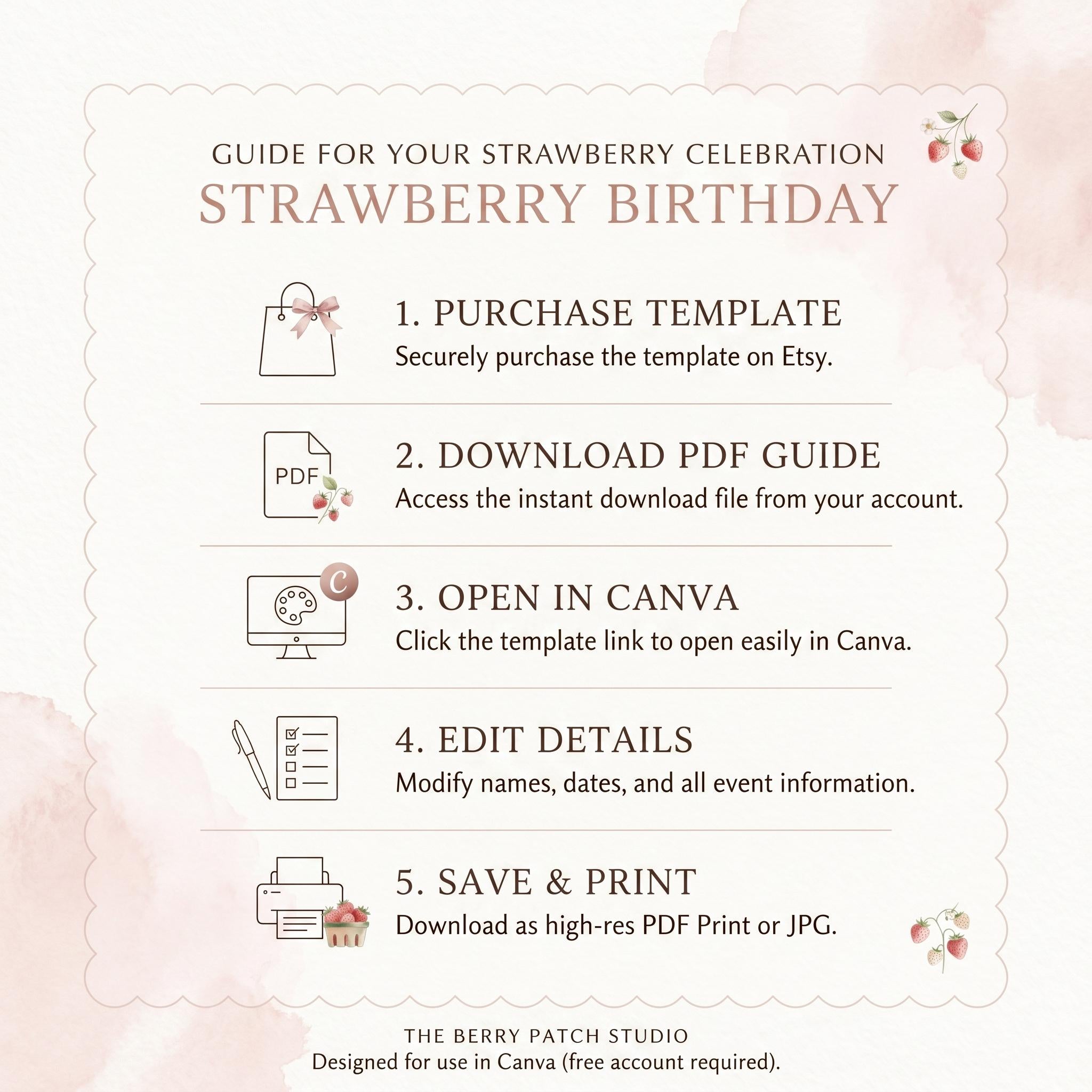 Strawberry First Birthday Invitation Girl preview 2