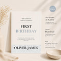Neutral Blue First Birthday Invitation preview 1