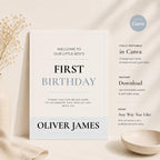 Neutral Blue First Birthday Invitation preview 1