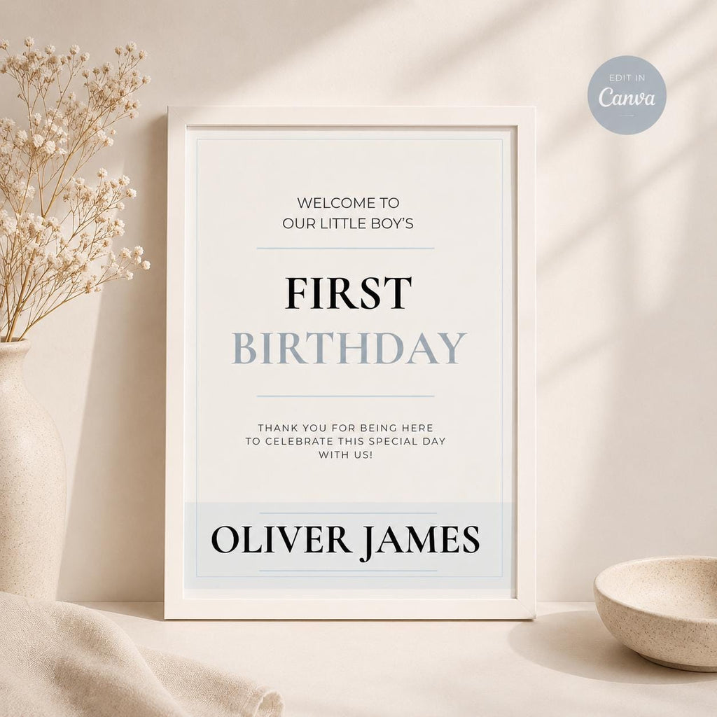 Neutral Blue First Birthday Invitation preview 3