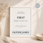 Neutral Blue First Birthday Invitation preview 3