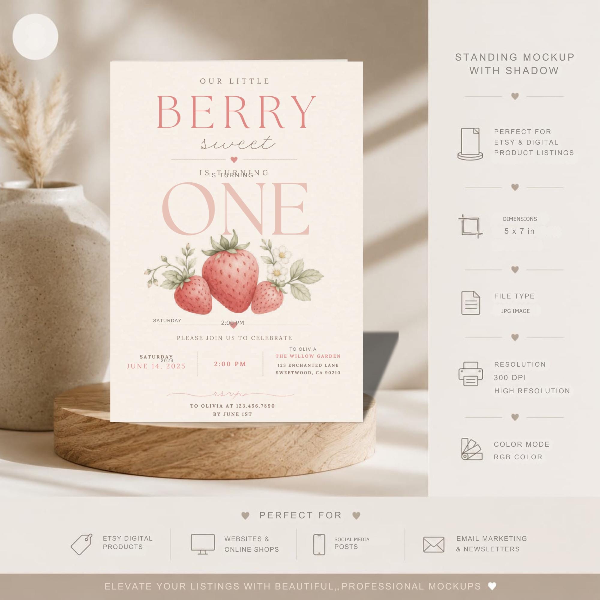 Berry Is One First Birthday Invitation Template preview 6