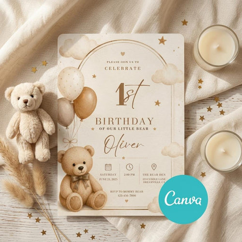Beary First Birthday Invitation Teddy Bear 1st Birthday preview 1