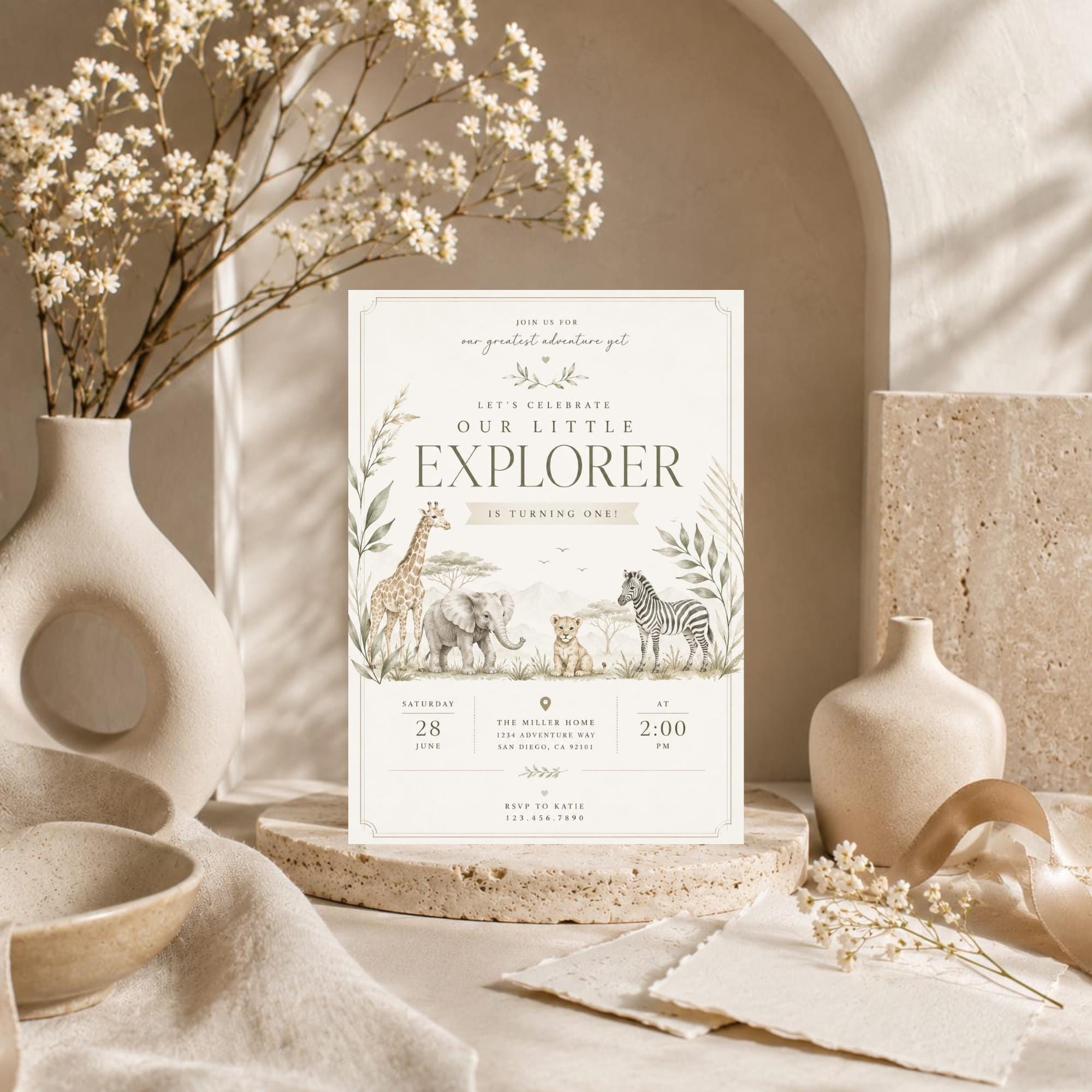 Safari First Birthday Invitation preview 2