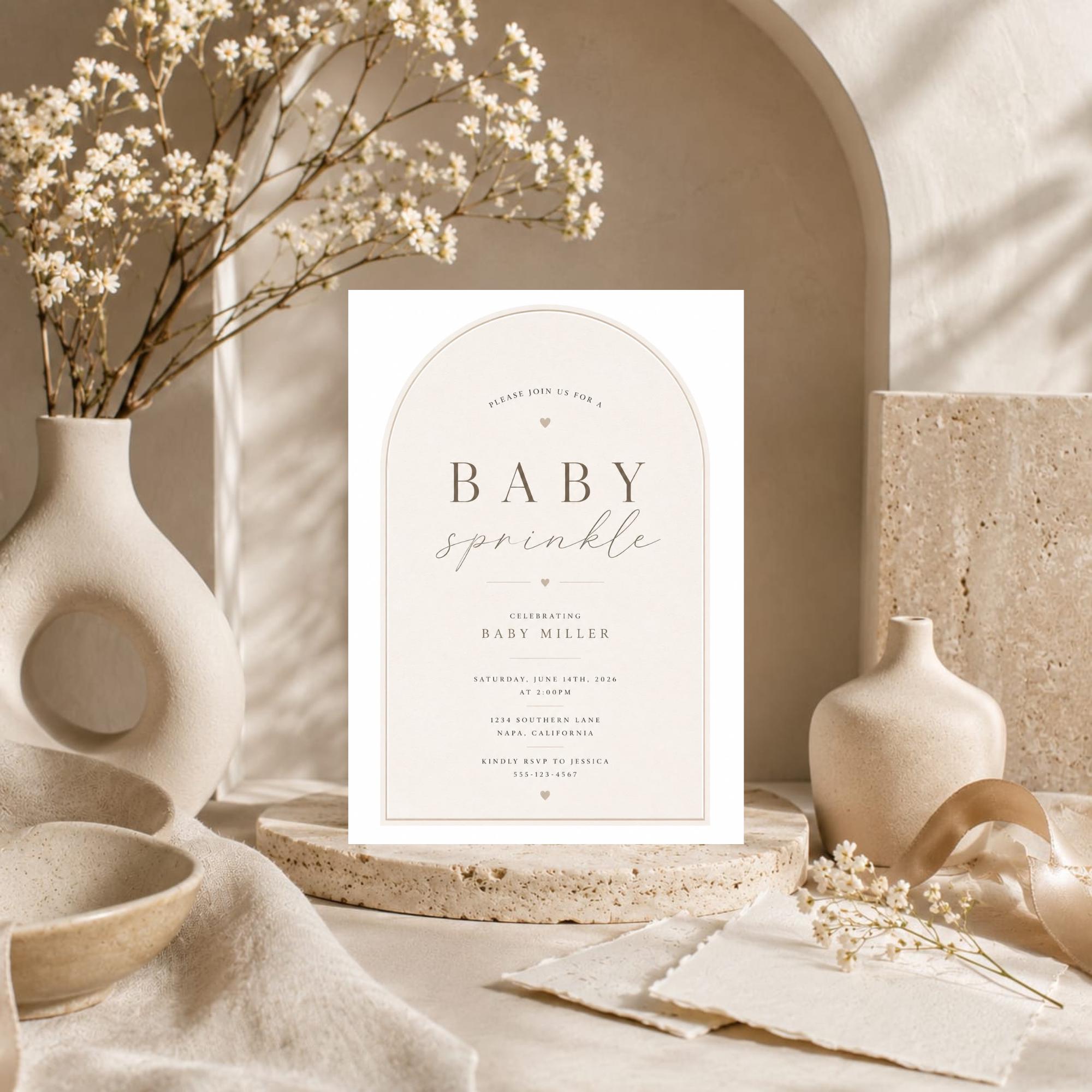 Boho Minimal Arch Baby Sprinkle Invitation preview 4