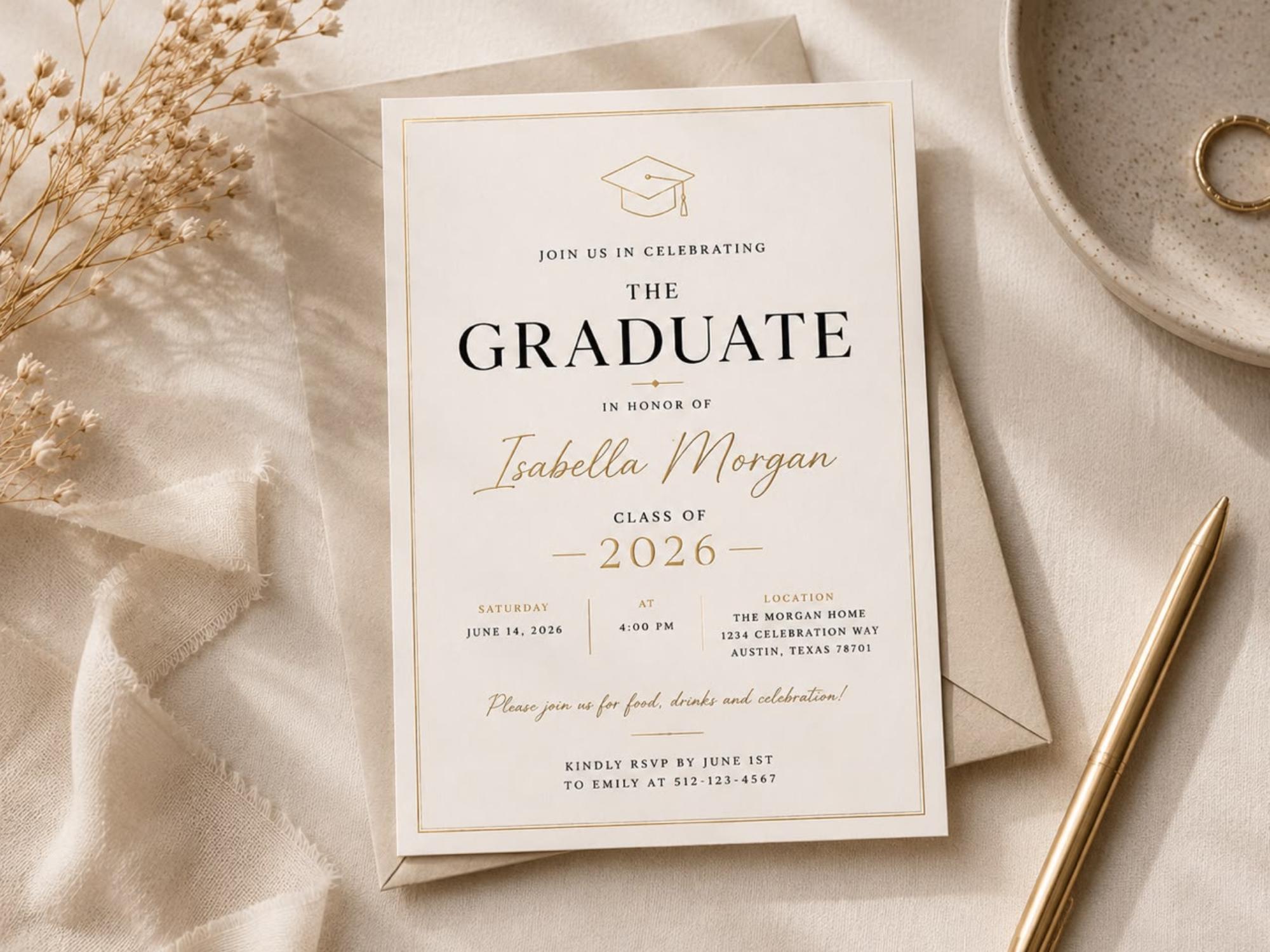 Graduation Invitation Template Editable Canva – printable template preview 1