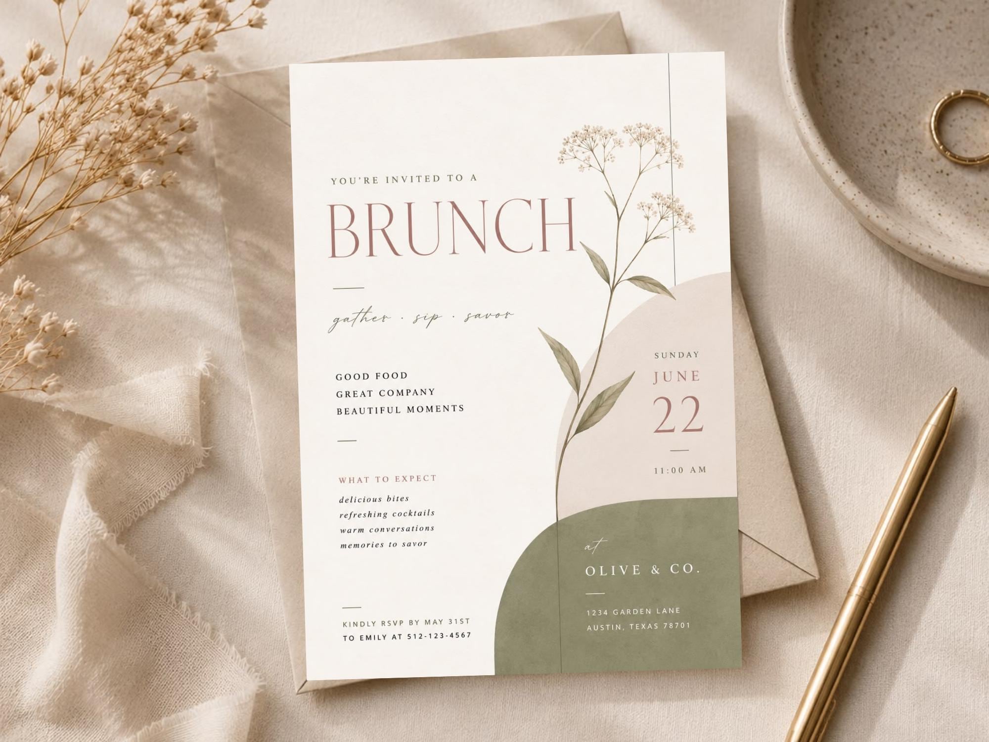 Brunch Invitation Template Sage & Terracotta preview 2