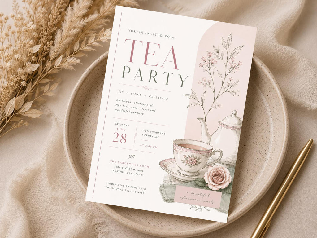 Sage Tea Party Invitation Template preview 5